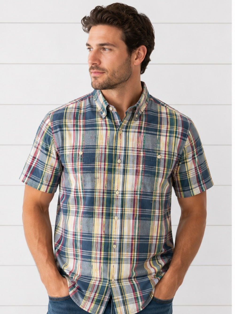 Tommy Hilfiger Men's Short-Sleeve Plaid Button-Down Shirt - XL